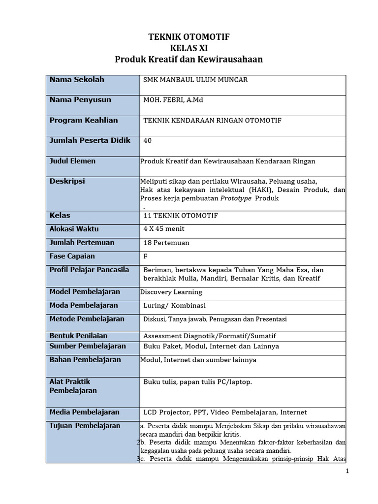 Tkr Modul Pkk Smk Kelas Xi Pdf