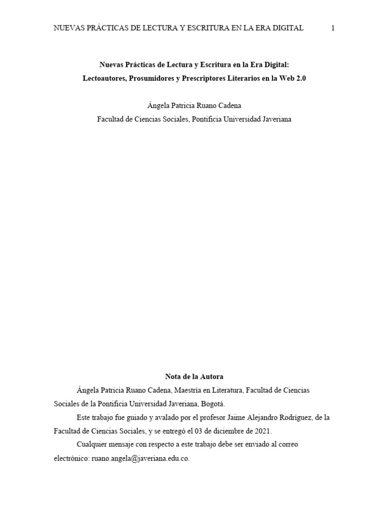 Nuevas Prácticas de Lectura y Escritura en La Era Digital ...