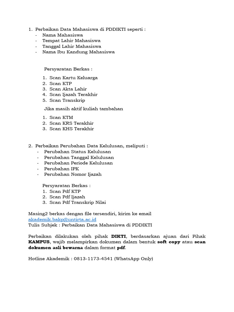 Persyaratan perbaikan data mahasiswa pddikti pdf