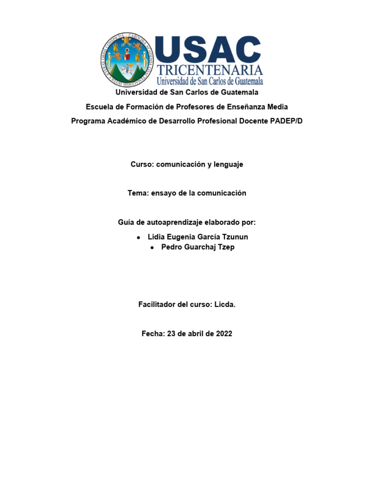 Universidad De San Carlos De Guatemala Pdf Comunicación Cognición