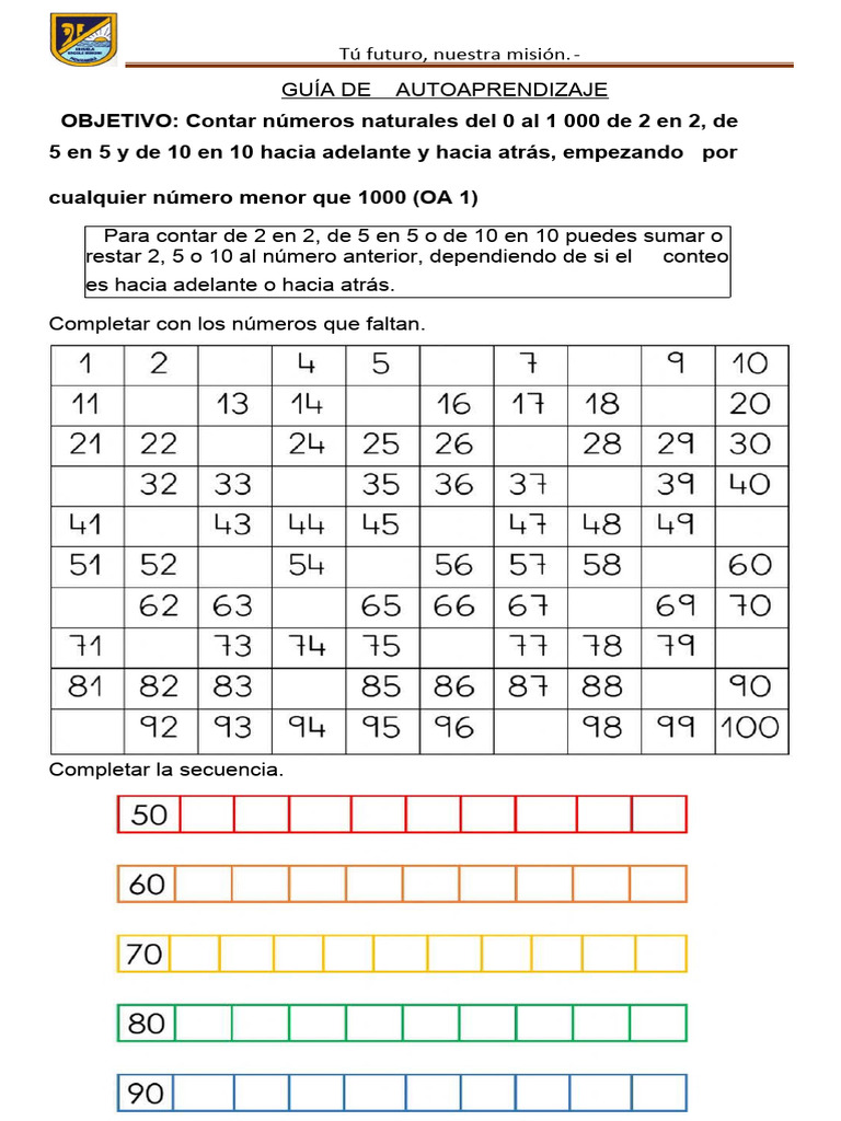 Conteo de Números Naturales hasta 1000 | PDF
