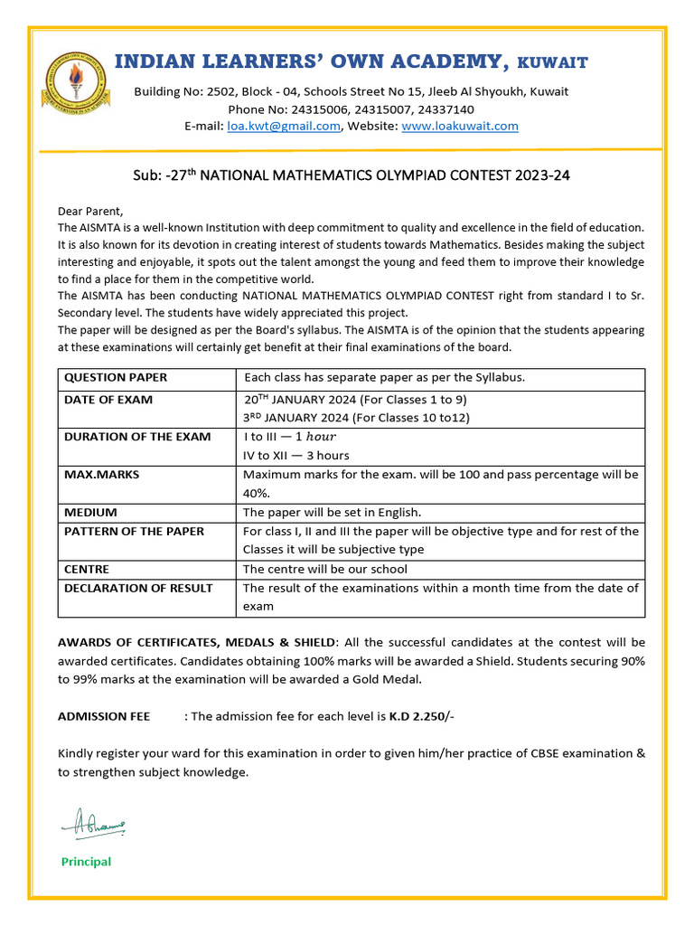 National Mathematics Olympiad 2024 | PDF | Student Assessment And ...