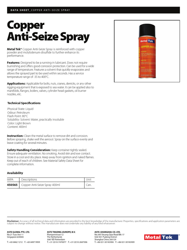 METALTEK COPPER ANTISEIZE SPRAY TDS (2021) PDF
