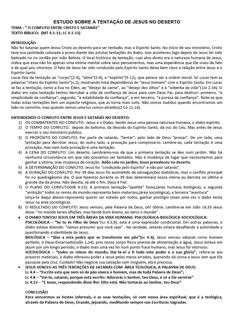 A Tentação De Jesus No Deserto Pdf Jesus Diabo