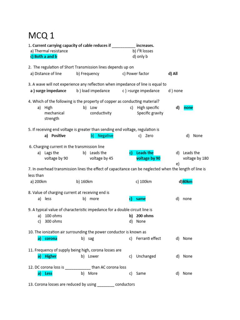 PT Final MCQS PDF Electric Power Transmission Transmission Line