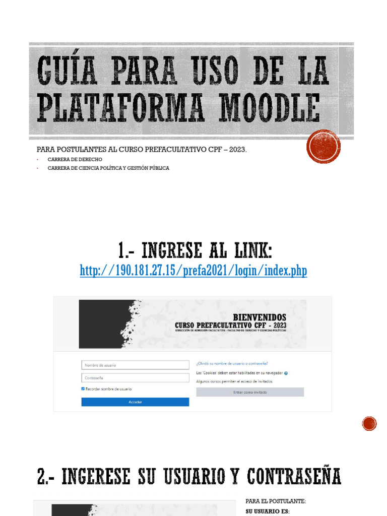 Guía para Uso de La Plataforma Moodle - POSTULANTES | PDF