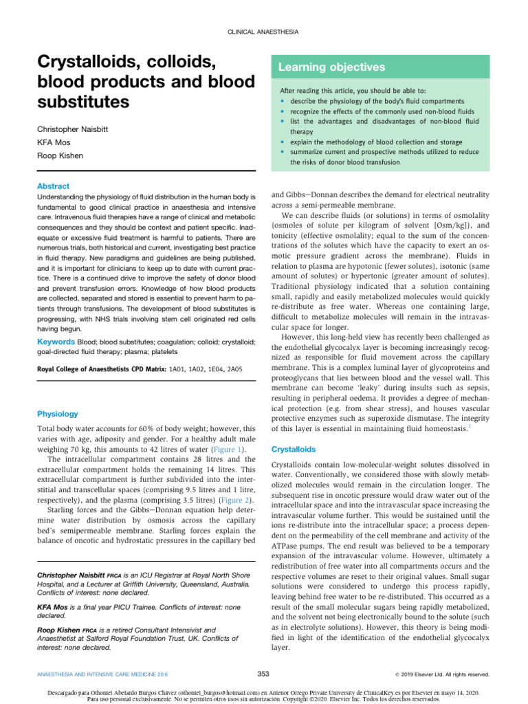 Mehu107 U1 T09 Crystalloids, Colloids, Blood Products and Blood