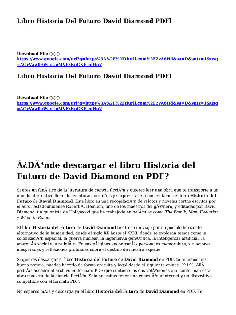 Â¿DÃ Nde Descargar El Libro Historia Del Futuro de David Diamond en PDF ...