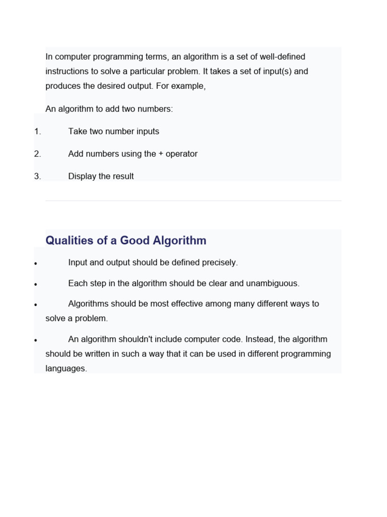 Qualities of A Good Algorithm | PDF
