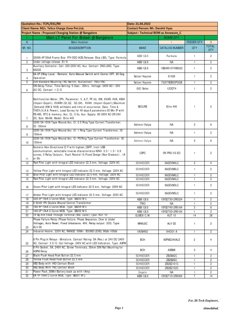 Annexure - C (Technical BOM) | PDF | Mains Electricity | Alternating ...