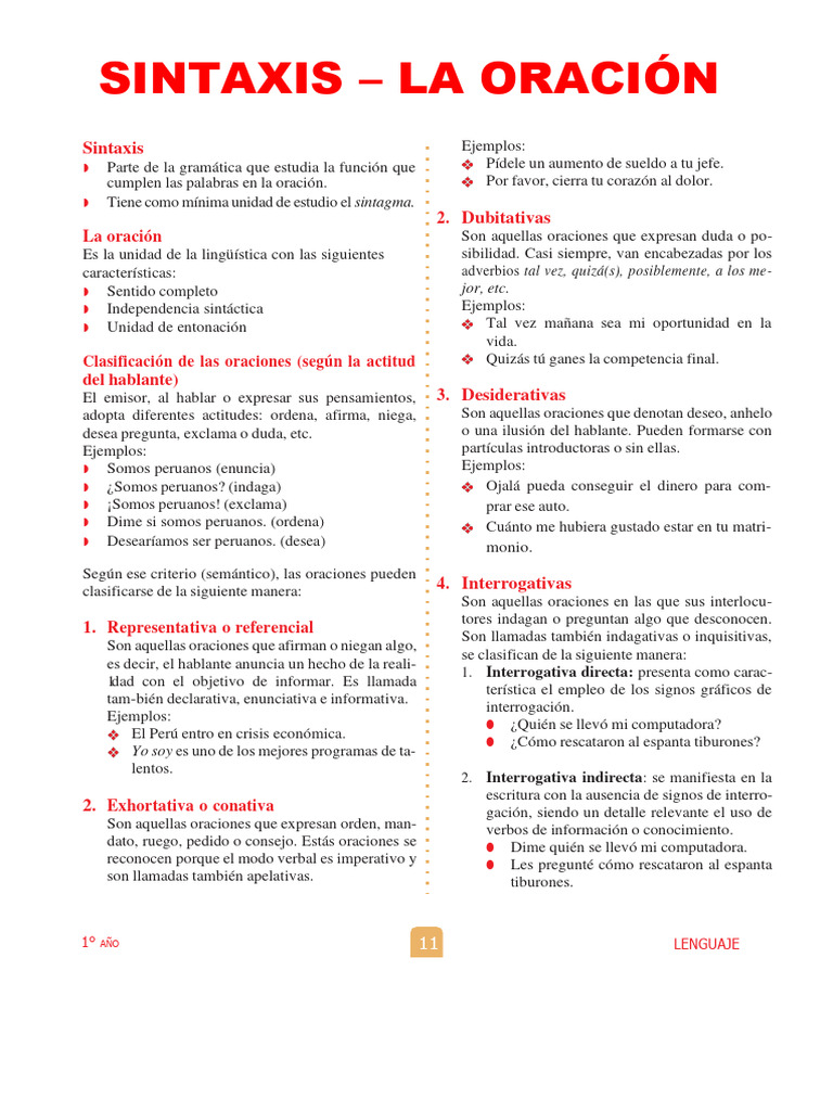 Ejemplos y tipos de oraciones en sintaxis | PDF | Oración (Lingüística ...