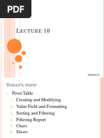 Lecture 10 Pivot Table