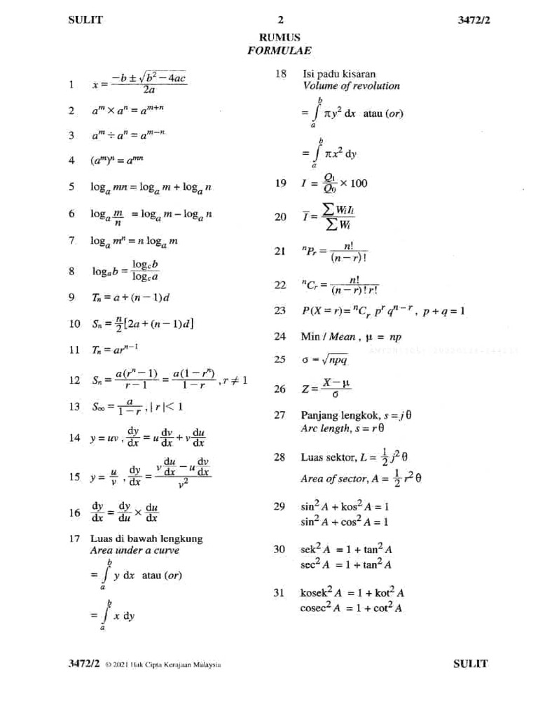 Formula Add Math SPM | PDF