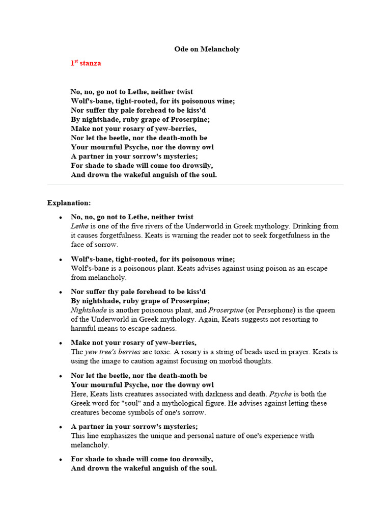 Ode on melancholy explaination pdf poetry