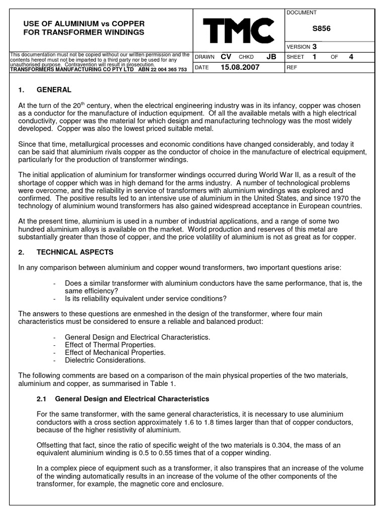S856V03 (Aluminium Vs Copper) PDF Transformer Electrical