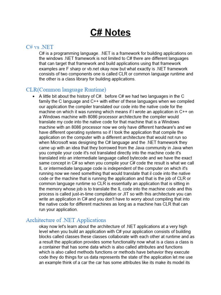 C# Notes | PDF | C Sharp (Programming Language) | Class (Computer ...