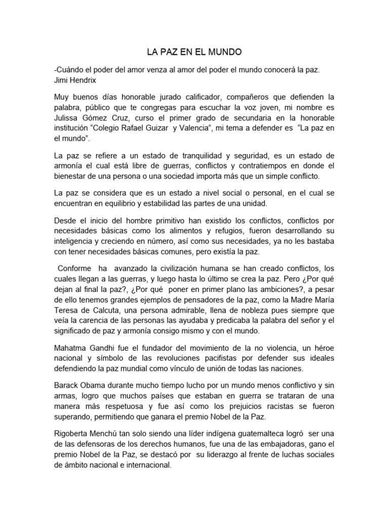 La Paz en El Mundo | PDF | Paz | Teorías políticas