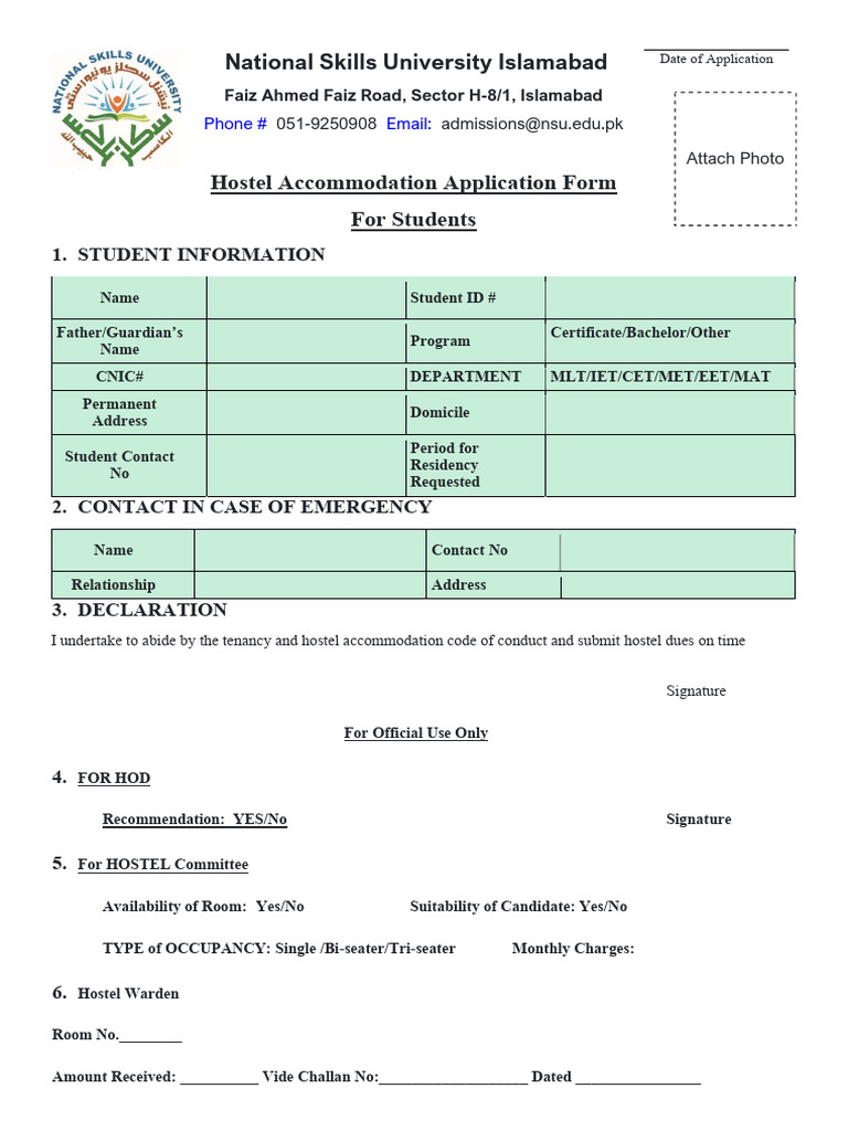 Nsu Hostel Application Form PDF