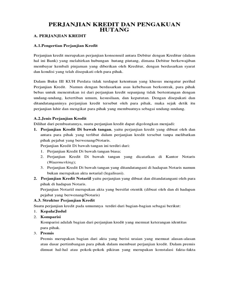 Perjanjian Kredit Dan Pengakuan Hutang Pdf