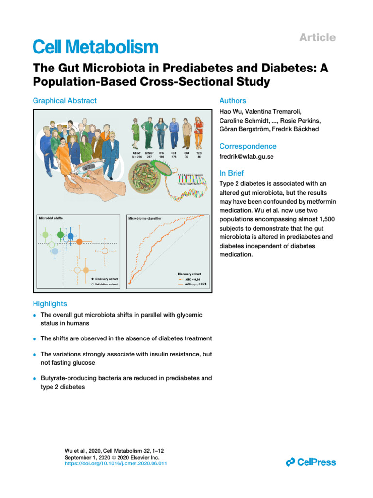 The Gut Microbiota in Prediabetes and Diabetes A PopulationBased