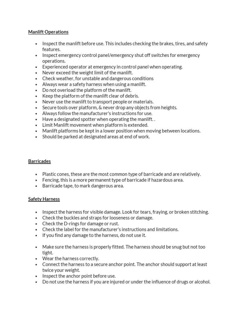 Manlift Checklist PDF