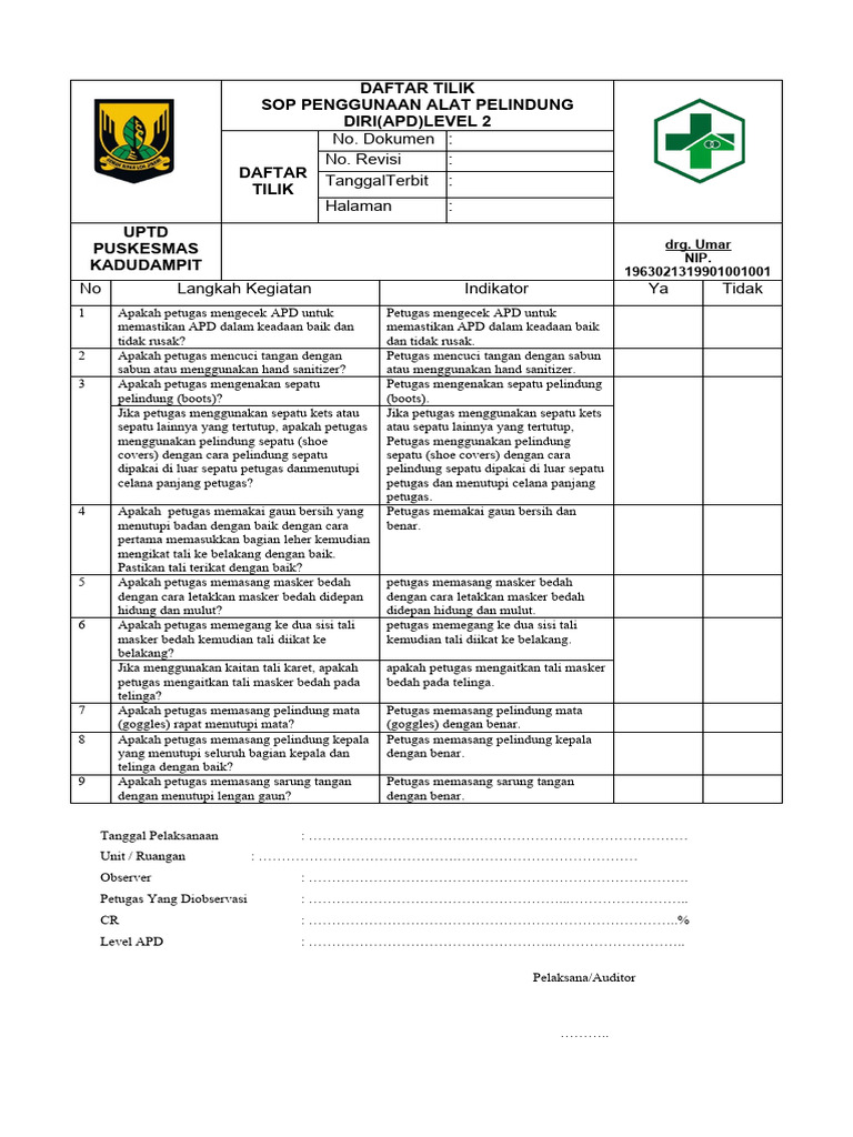 SOP Penggunaan APD Level 2 dan 3 | PDF