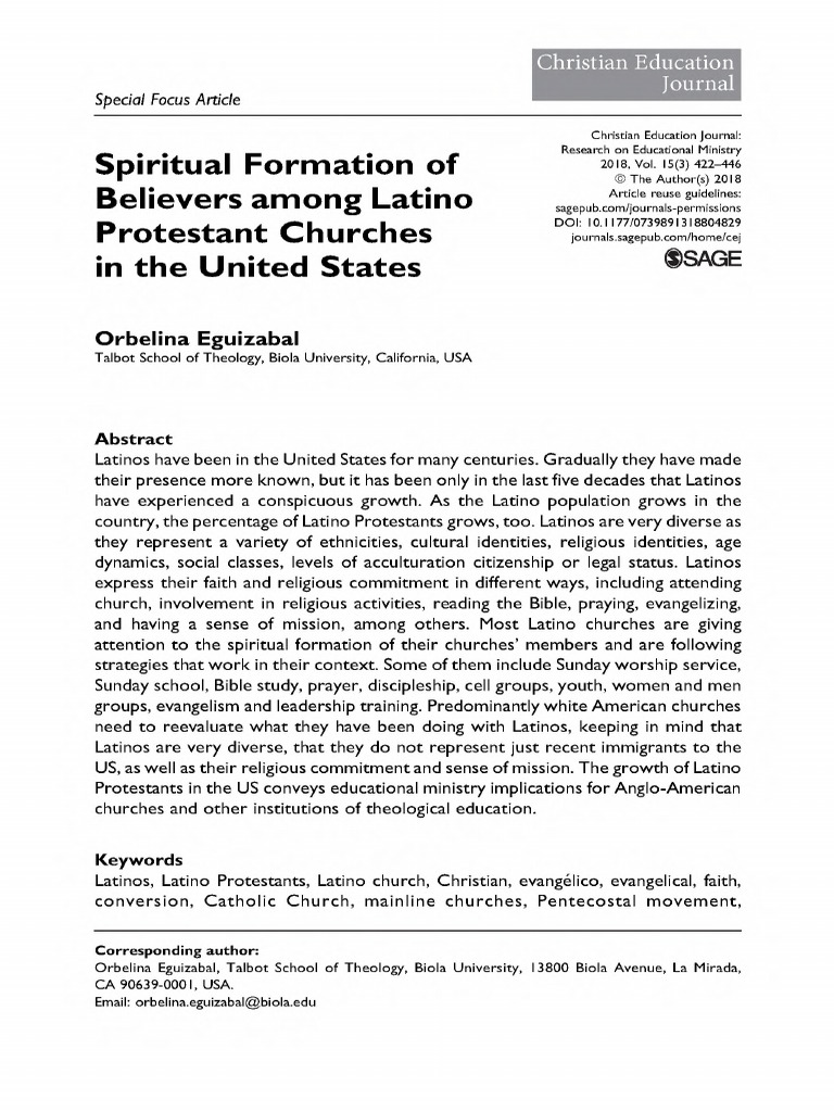 Spiritual Formation of Believers Among Latino Protestant Churches in ...