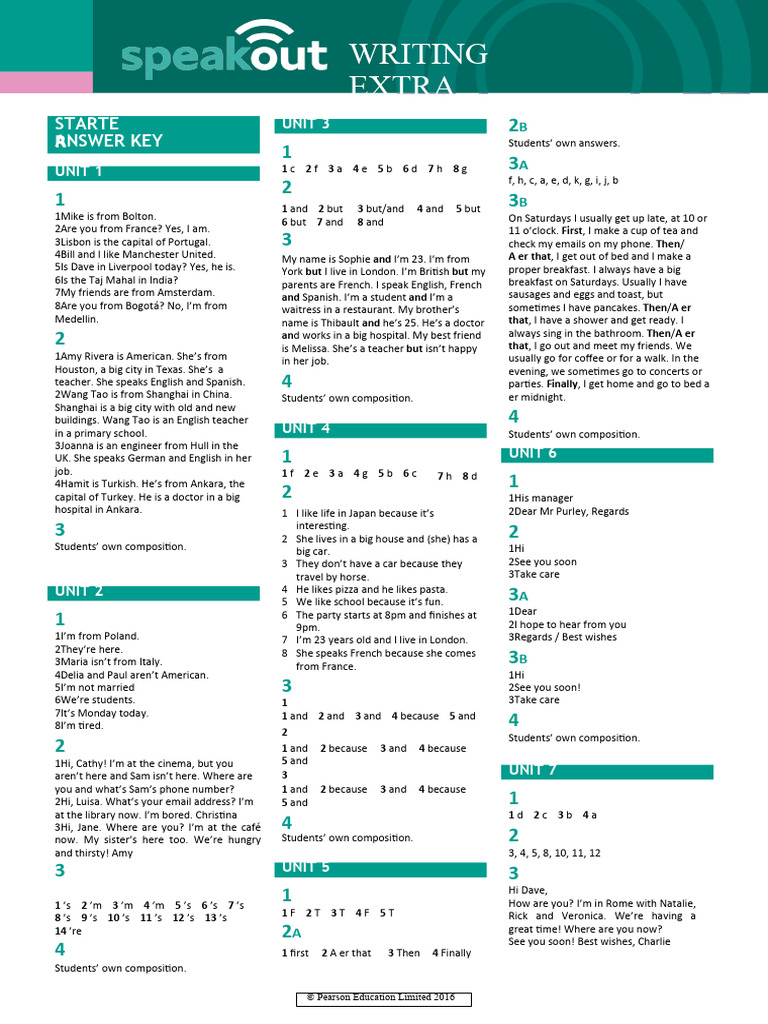 Writing Extra Starter Answer Key | PDF | Language Mechanics | Grammar
