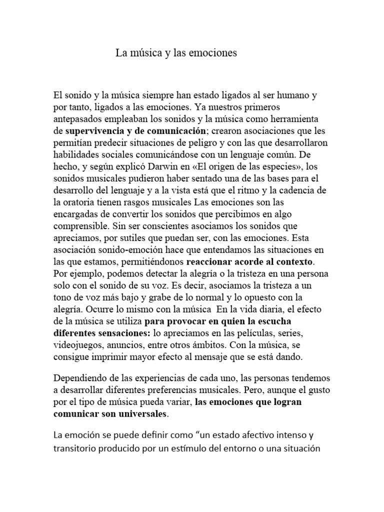 La Música y Las Emociones | PDF | Las emociones | Psicología cognitiva