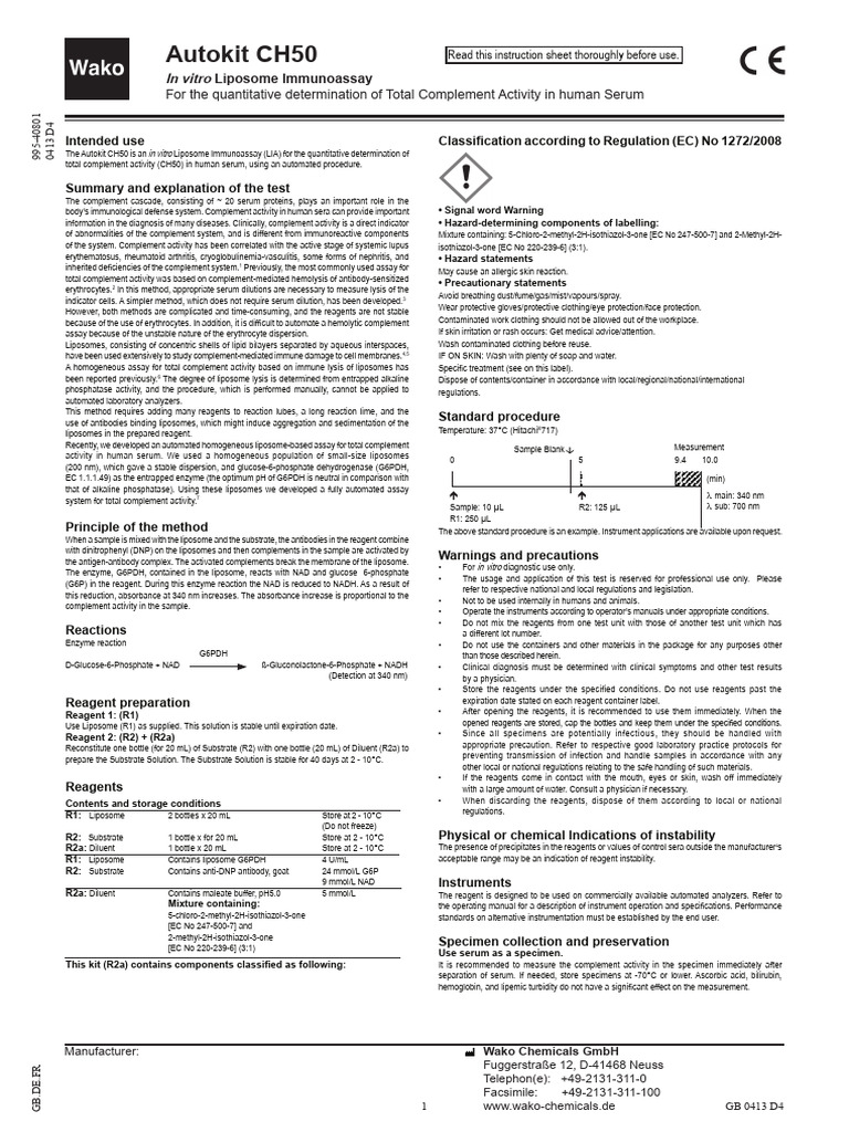 Wako CH50 Instruction For Use PDF Nicotinamide Adenine Dinucleotide Liposome