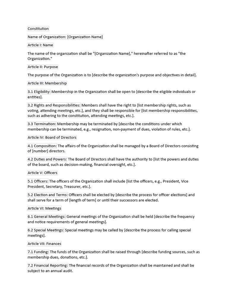 Constitution Sample PDF Board Of Directors Constitution