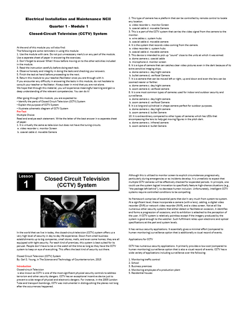 CCTV System Installation Guide NCII | PDF | Closed Circuit Television ...