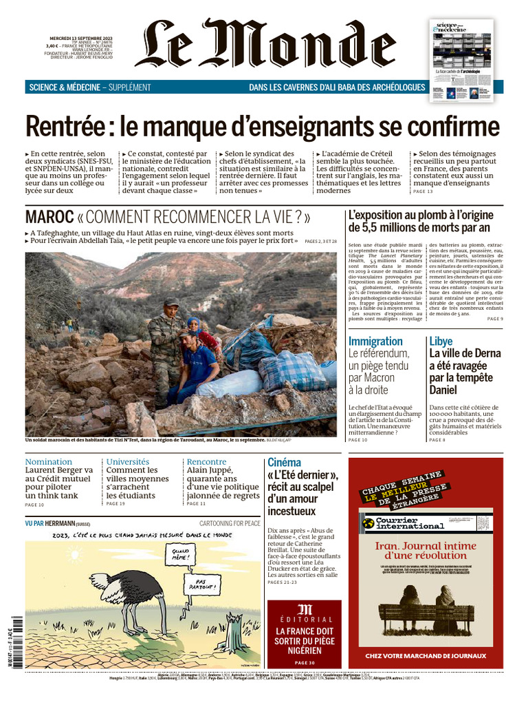 Journal Le Monde Du Mercredi 13 Septembre 2023, PDF