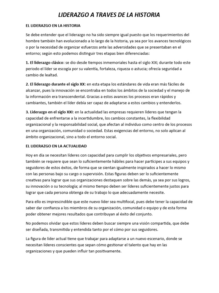 Evolución del Liderazgo a lo Largo de la Historia | PDF | Liderazgo ...