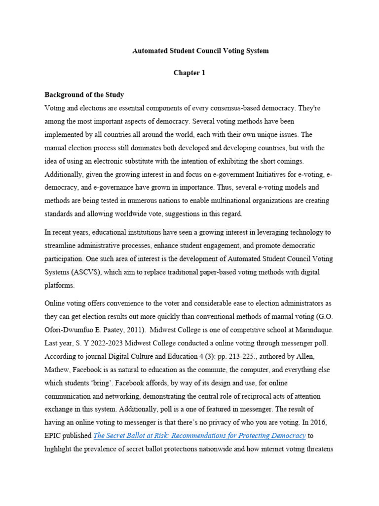 Developing An Automated Student Council Voting System Chapter 1 | PDF ...