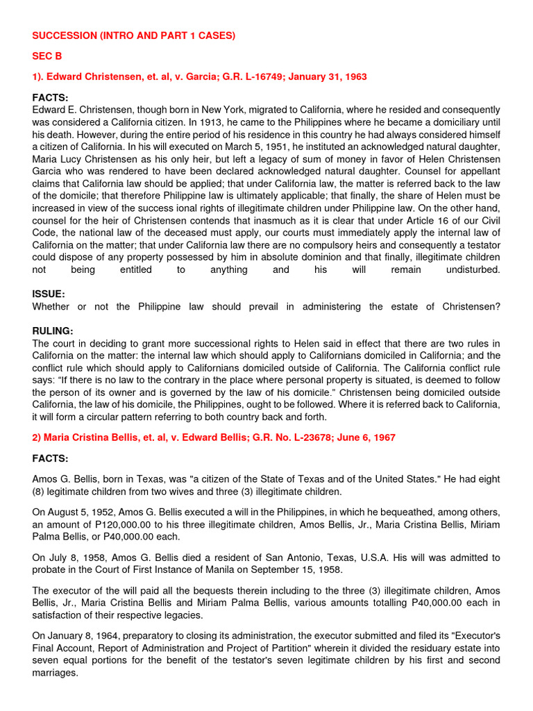 SUCCESSION CASES Intro and Part 1 PDF Will And Testament Probate