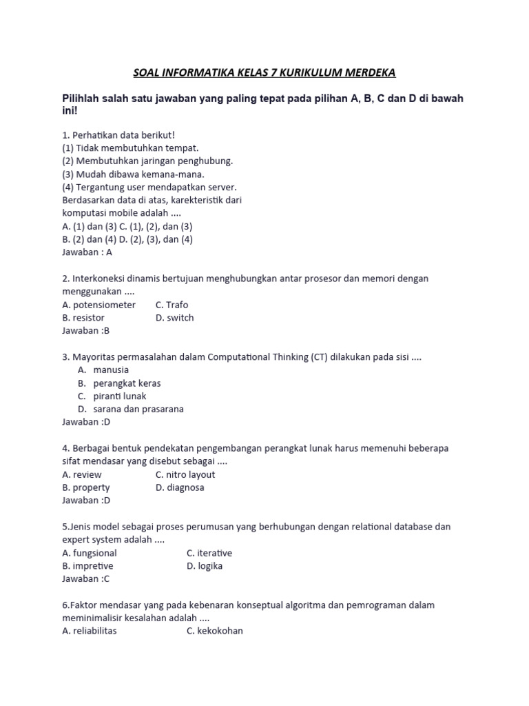 Soal Informatika Kelas 7: Pemrograman dan CT | PDF | Game & Aktivitas