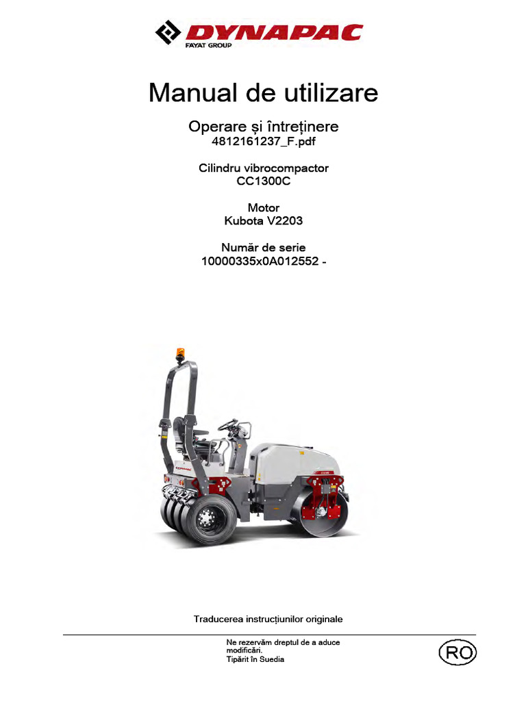 Manual de Utilizare Cilindru Compactor Dynapac Mic | PDF