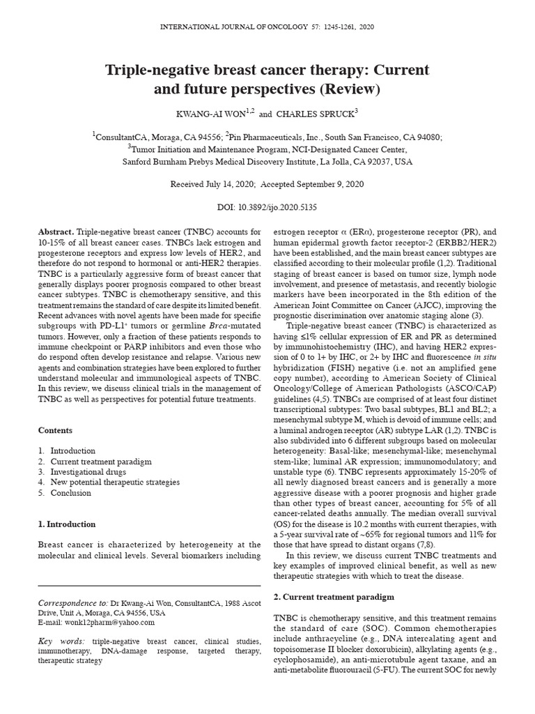 Triple Negative Breast Cancer Therapy Current and Future Perspectives ...