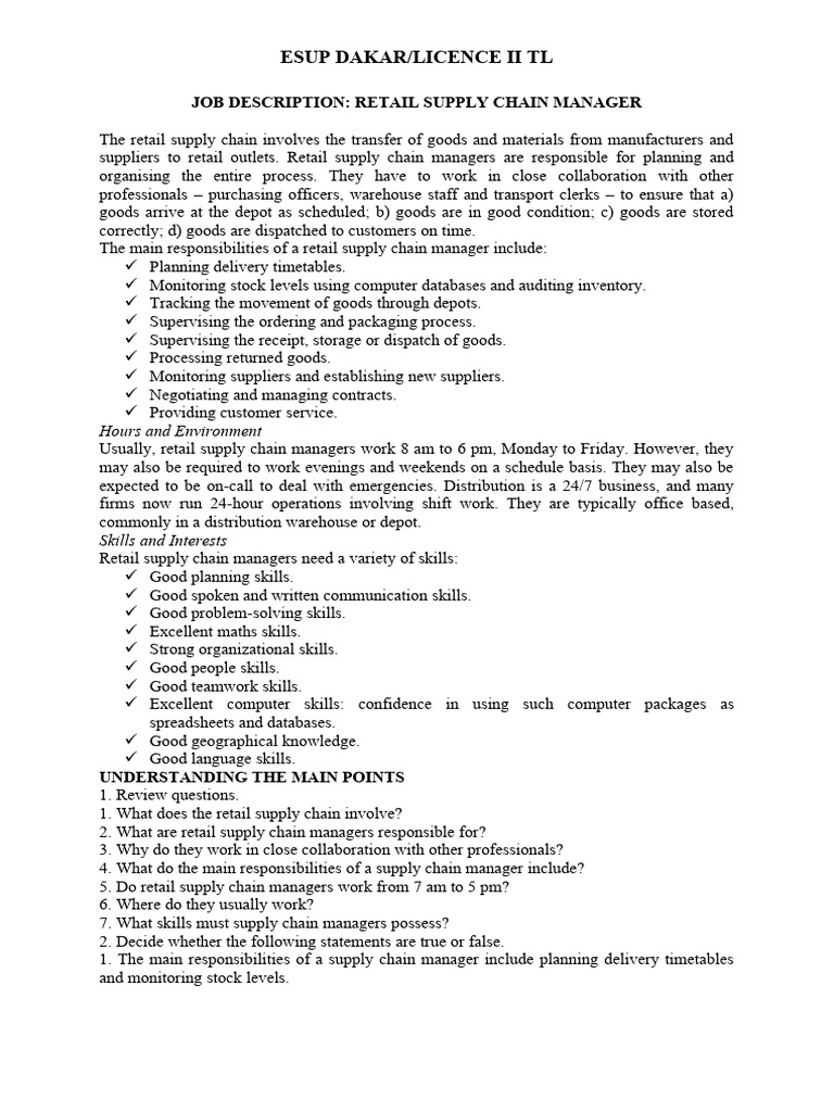 Logistics Job Description PDF Cargo Logistics