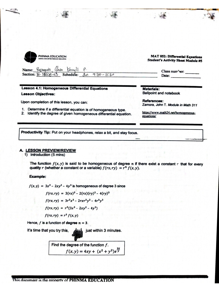 Mat 052 Lesson 5 | PDF