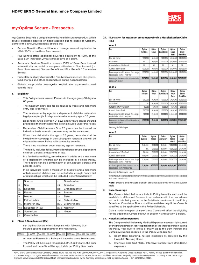 HDFC Ergo Optima Secure Overview | PDF | Insurance | Deductible