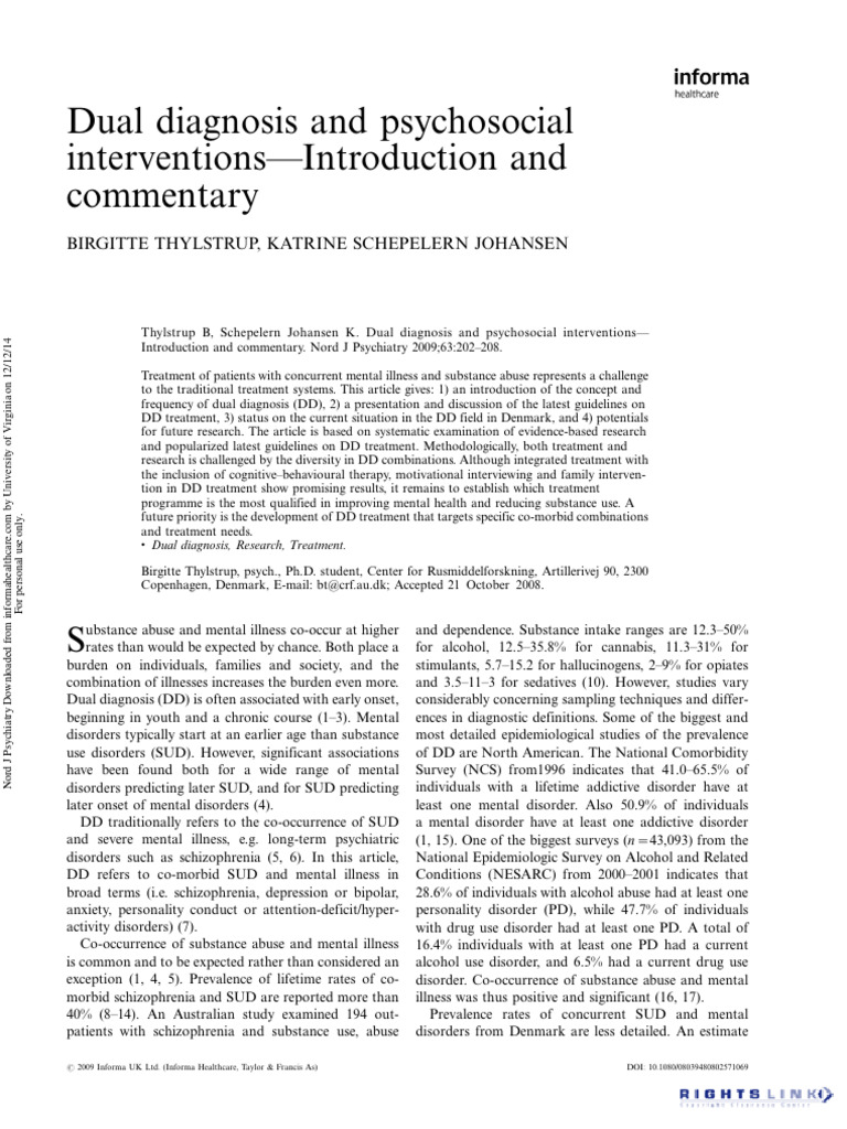 Dual Diagnosis in Psychosocial Treatment | PDF | Mental Disorder ...
