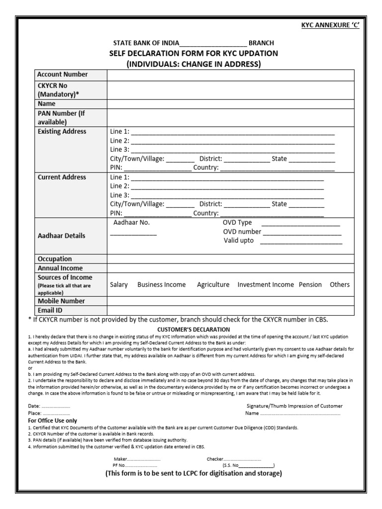Annex C Self Declaration Form For Kyc Updation PDF Privacy