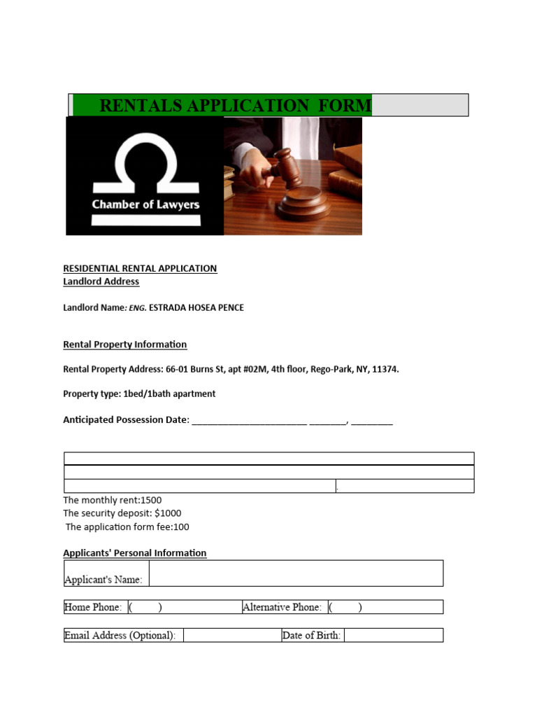 66-01 Burns ST #20M, Application Form. | PDF | Landlord | Lease