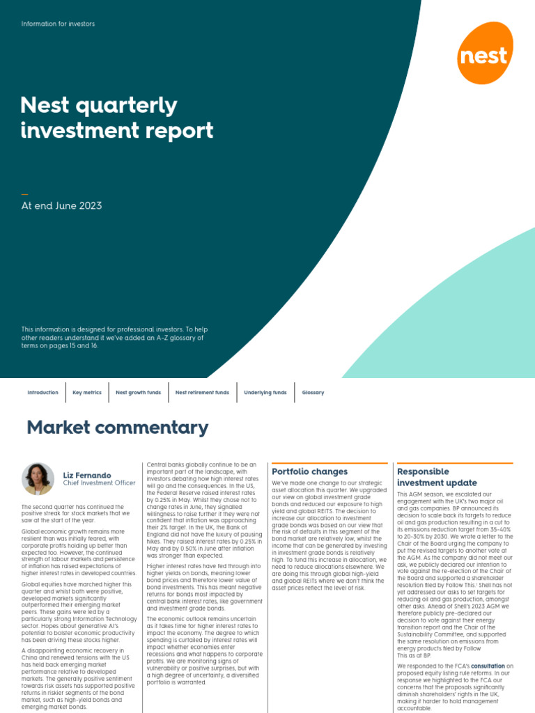 Nest Quarterly Investment Report Q2 2023 | PDF | Cost Of Living | Asset ...