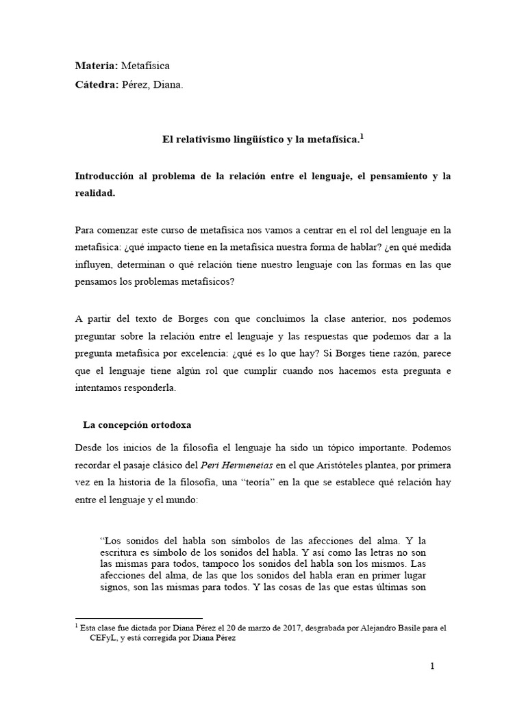 Clase 2Relativismo Linguístico Diana Perez PDF Pensamiento Verdad