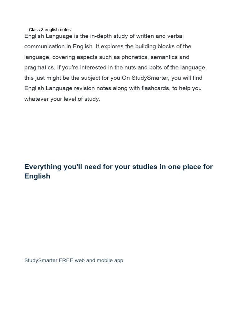 Class 3 English Language Notes | PDF | Speech | English Language
