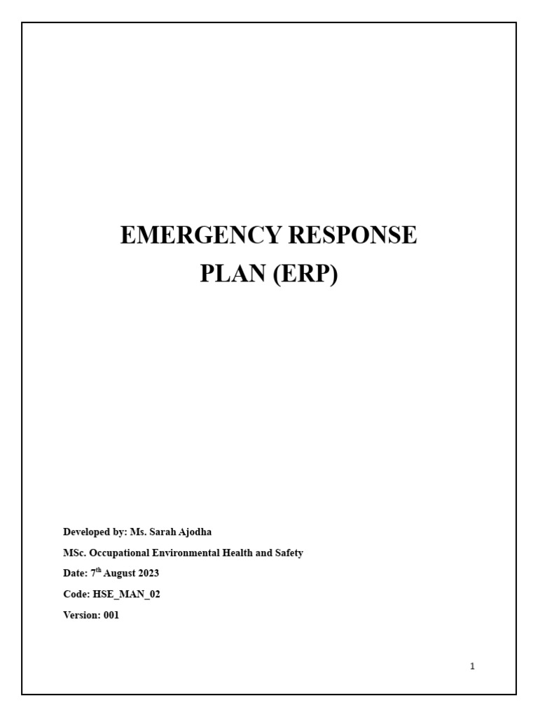 Emergency Response Plan PDF Emergency Occupational Safety And Health