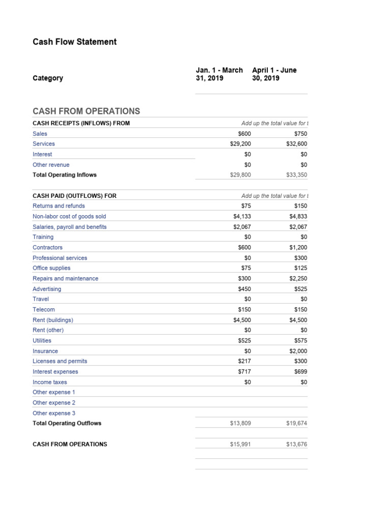 Sample Cash Flow Statement Overview | PDF | Expense | Investing
